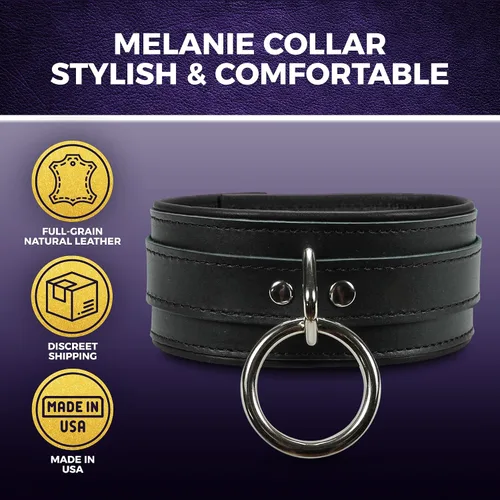 Miniatura 2 de Melanie Collar Latigo Leather Lambskin O-Ring Handmade Padded Leather Collar Negro