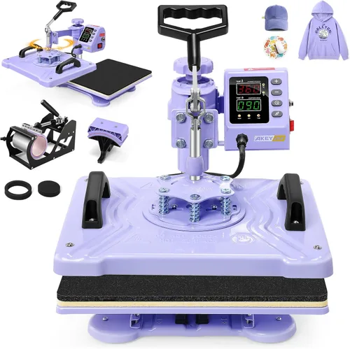 Miniatura 9 de AKEYDIY Máquina de Prensa de Calor 5 en 1 para Camisetas Profesional Swing Away Prensa de Calor Digital Combo 12" x 15" Rotación de 360 Grados