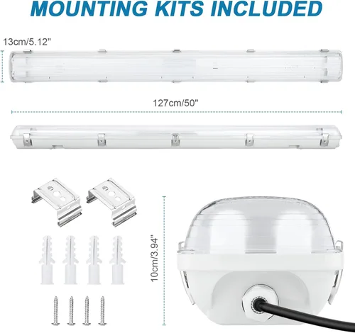 Miniatura 7 de Lámpara LED a prueba de vapor de 4 pies, 36 vatios, 4000 lm, 6000 K (blanco brillante), cubierta transparente, luz superior impermeable IP65 de 4