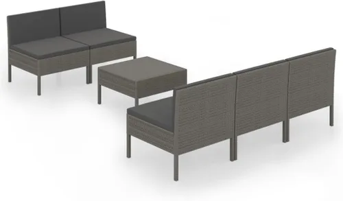 Miniatura 2 de Ensemble Salon de Jardin Gris 6 Pièces en Rotin PE Résistant aux Intempéries avec Coussins Confortables pour Terrasse, Balcon, Jardin - Design