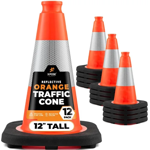 Miniatura 30 de Xpose Safety Conos de tráfico naranjas de 12 pulgadas con collar de 4 pulgadas, paquete de 4 conos de seguridad de plástico PVC multiusos