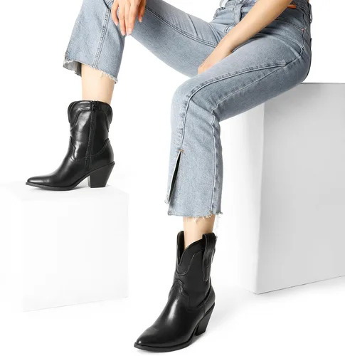 Miniatura 6 de DREAM PAIRS Botas de tobillo vaqueras para mujer, estilo occidental, botas de pantorrilla suave, tacón bajo y grueso, puntera puntiaguda, botines