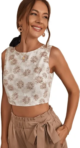 Miniatura 4 de Floerns Camiseta sin mangas para mujer, estilo bohemio, sin espalda, con lazo en la espalda