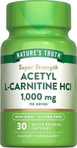 Acetil L-carnitina HCL | 1000 mg | 30 cápsulas | ALCAR | Sin OMG, suplemento sin gluten | por Nature's Truth