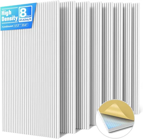 Paquete de 8 paneles acústicos grandes que absorben el sonido con autoadhesivo, 47.2 x 23.6 x 0.36 pulgadas, paneles de espuma a prueba de sonido de