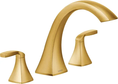 Miniatura 8 de Kit de moldura de grifo de bañera romana Moen Voss de níquel cepillado con dos manijas para montaje en cubierta, requiere válvula de 1/2 pulgada