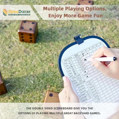 Miniatura 5 de SpexDarxs Juego de dados gigantes de 3.5 pulgadas, juego de dados de madera grandes con marcador y bolsa de transporte, juego de césped