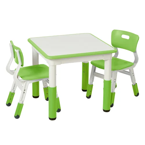 ECR4Kids Mesa de actividades cuadrada de borrado en seco con 2 sillas, ajustable, muebles para niños, verde hierba, 3 piezas Verde (Grassy Green)