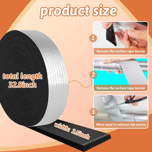 Miniatura 3 de Rollo de cinta aislante para tubo de 2.5" de ancho X 32.8 pies de espuma para tubos al aire libre con lámina de aluminio, cinta aislante adhesiva