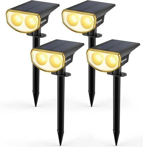Kyosho Luces solares para exteriores impermeables IP67, 38 luces LED solares para exteriores, foco de paisaje 2 en 1 con 3 modos para césped, Cálido