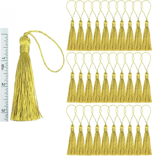 Miniatura 7 de 30 borlas de costura hechas a mano para manualidades, borlas suaves y sedosas de 5.7 pulgadas con lazo de cordón de 2.6 pulgadas para decoración