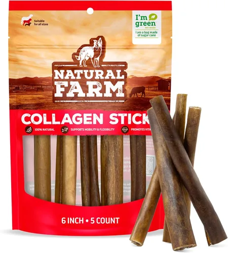 Natural Farm Palitos de colágeno masticables para perros de 6 pulgadas, sin olor, 95% colágeno natural que apoya articulaciones saludables, piel y