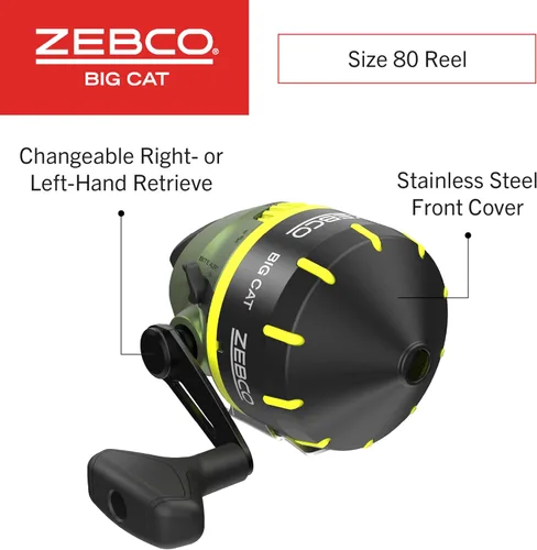 Miniatura 3 de Zebco Big Cat Spincast - Combo de caña de pescar y carrete, engranajes totalmente metálicos, recuperación a mano derecha o izquierda intercambiable