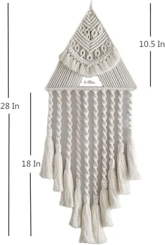 Miniatura 6 de Tapiz de macramé tejido de algodón, estilo bohemio, atrapasueños, decoración de pared, 10.5 x 28 pulgadas