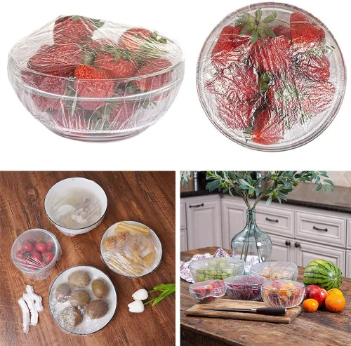 Miniatura 8 de AKOAK Bolsas desechables para almacenamiento de alimentos (aprox. 200), película adhesiva, reutilizable, tapa elástica de plástico de polietileno