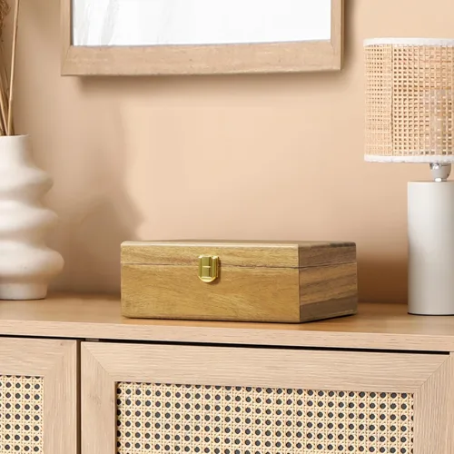 Miniatura 6 de Caja decorativa de madera de acacia con tapa, pequeña caja de joyería, caja de recuerdos, cajas de recuerdo con tapas, caja de regalo de madera