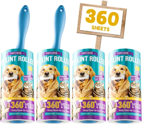 Miniatura 12 de POPCHOSE Rodillos de pelusa para pelo de mascotas extra pegajosos, 600 hojas extra pegajosos para pelo de mascotas, 3 asas y 6 rollos adhesivos