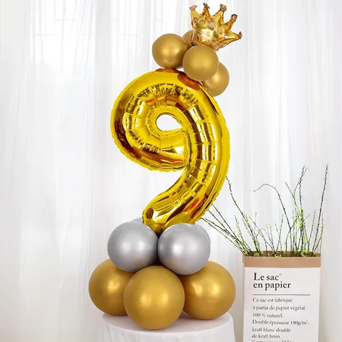 Miniatura 5 de Globos dorados de 40 pulgadas, globos de aluminio de Mylar con helio para cumpleaños, globo de número 9 para decoraciones de cumpleaños de 9 años