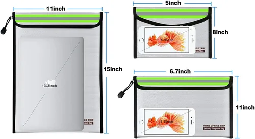 Miniatura 2 de Bolsa de dinero ignífuga de 15 x 11 pulgadas, 11 x 6.7 pulgadas, 5 x 8 pulgadas, multiusos, para oficina en casa, bolsa de almacenamiento segura