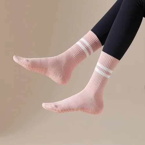Miniatura 5 de Lacholin 3 pares de calcetines de yoga y pilates con empuñaduras para mujer, calcetines de algodón antideslizantes para barras, ballet, danza