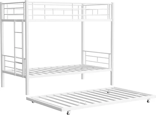 Miniatura 16 de Bellemave Litera de metal con nido, litera individual sobre matrimonial con barandilla y escalera para niños/adolescentes, adultos, no necesita