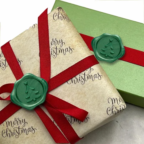 Miniatura 2 de Calcomanías adhesivas para árbol de Navidad, 25 unidades, prefabricadas con cera de sellado real (verde pino)