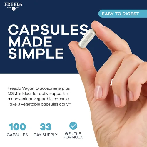 Miniatura 3 de Freeda Vegan Glucosamine MSM – Glucosamina Vegetariana HCl 1500 mg sin mariscos + MSM 750 mg para apoyo articular, flexibilidad y movilidad