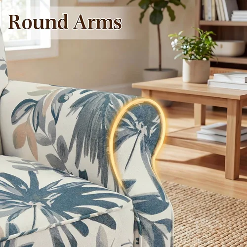 Miniatura 6 de YOLENY Silla decorativa moderna, sillón con respaldo alto, sofá individual tapizado con botones de tela y patas de madera para sala de estar, Azul