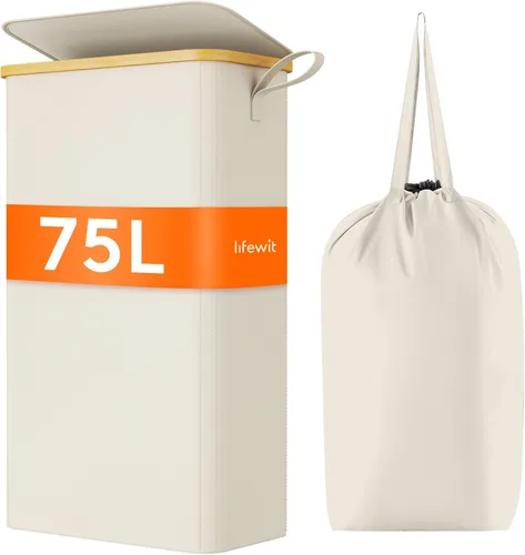 Miniatura 34 de Lifewit Cesto de Ropa Sucia Doble de 120L con Tapa, Cesto Grande Dual para Ropa Sucia con Bolsas Removibles, 2 Secciones Cestos Estéticos para Ropa