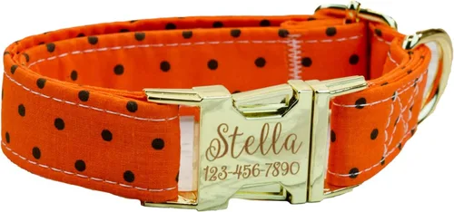 Orange/Black polkadot style Dog/Cat collar, 1" inch OR 5/8" inch wide, personalized, handmade in the USA!