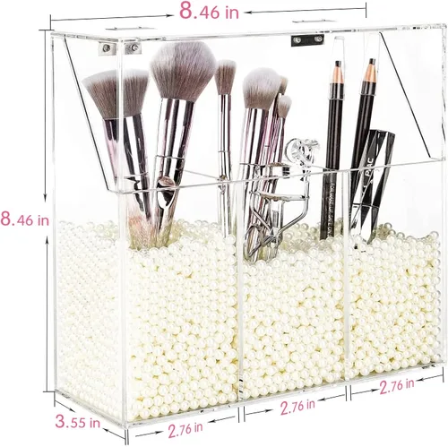 Miniatura 6 de YestBuy Soporte para brochas de maquillaje transparente, organizador de brochas de maquillaje acrílico para tocador, caja de almacenamiento