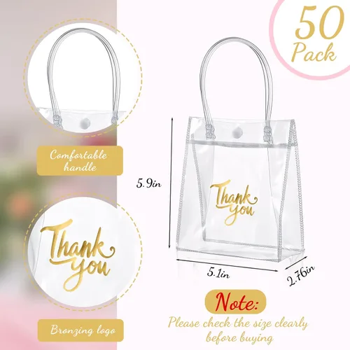 Miniatura 3 de Leinuosen - 50 bolsas de regalo transparentes con asas de 5.9 x 5.1 x 2.76 pulgadas, bolsas de agradecimiento de PVC transparente, suministros