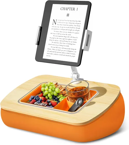 Miniatura 11 de ERGONOV Soporte de almohada para tableta para uso regazo, cuenco de aperitivos y brazo giratorio de 360°, soporte ajustable para iPad para cama, Rosa