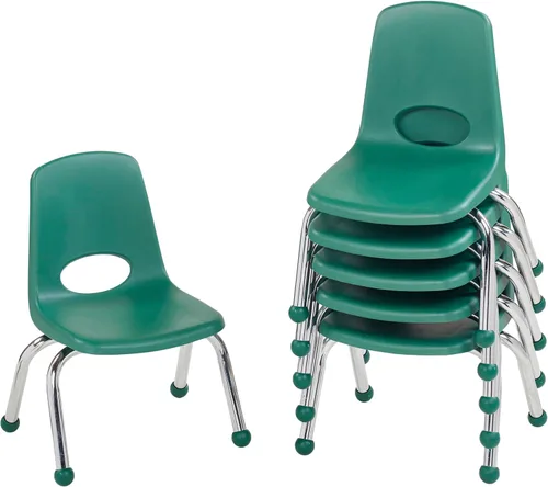 Miniatura 44 de FDP 16" Silla apilable escolar, silla de estudiante apilable con patas de acero cromado y ruedas; para aprendizaje en casa o en el aula - Gris claro