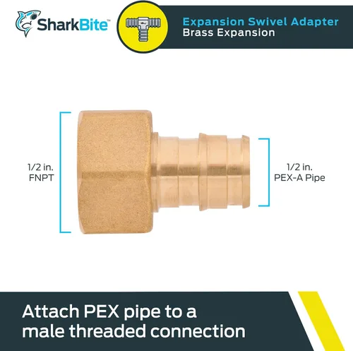 Miniatura 2 de SharkBite Adaptador giratorio FNPT de expansión NPSM de 1/2 x 1/2 pulgada para tubería PEX-A, accesorios de plomería de latón, adaptador hembra