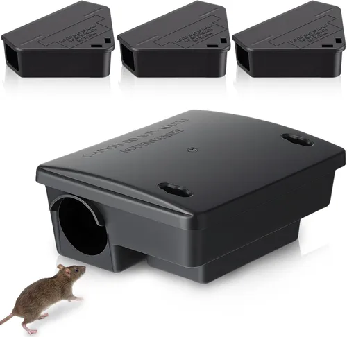 Miniatura 8 de Paquete de 4 cajas de estación de ratas requeridas para llaves, 1 caja grande y 3 compactas para cebo para ratones para exteriores, caja de cebo