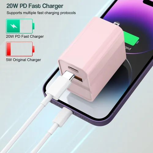 Miniatura 2 de Cable de carga rápida de 3 metros para iPhone 17/16e, paquete de 2 adaptadores Apple QC de 20 W con 2 puertos USB A+C y cable de carga rápida USB C
