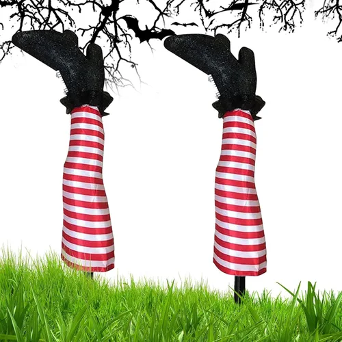 Miniatura 7 de 1 par de patas de bruja de Halloween de 18 pulgadas al revés para patas de bruja malvada – Estacas de patas y pies de brujas, estacas de Halloween