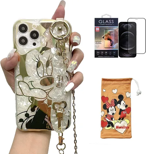 Miniatura 10 de Funda de dibujos animados para iPhone 7/8/SE de 4.7" con protector de pantalla HD, Mickey Mouse con correa de muñeca, soporte, cadena de metal