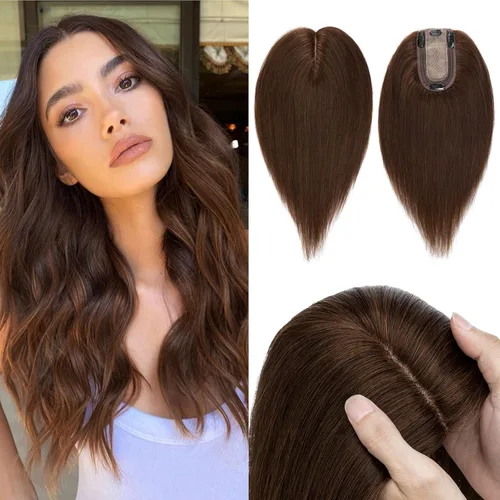 Miniatura 22 de Hairro Toppers de cabello humano 100% real para mujeres sin flequillo, postizos de cabello real con clip, base de seda transpirable para cubrir