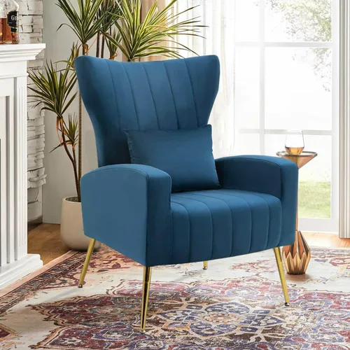 Sillas decorativas de terciopelo con respaldo de ala y almohada lumbar, sillón moderno para sala de estar, dormitorio, silla auxiliar de recepción