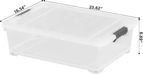 Miniatura 2 de Caja de almacenamiento de plástico transparente de 25 cuartos de galón con ruedas, caja de almacenamiento debajo de la cama, paquete de 3
