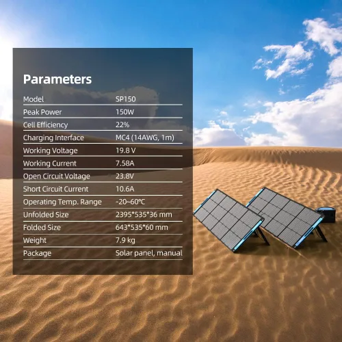 Miniatura 7 de XTAR SP150 Panel solar portátil de 150 W para estación de energía, cargador solar plegable con soporte ajustable, panel altamente eficiente