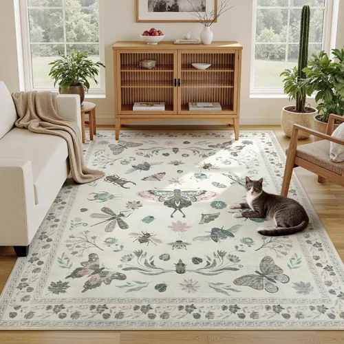 Alfombras lavables con estampado de insectos 5x7, alfombras suaves para sala de estar, alfombra ultradelgada antideslizante moderna para dormitorio,