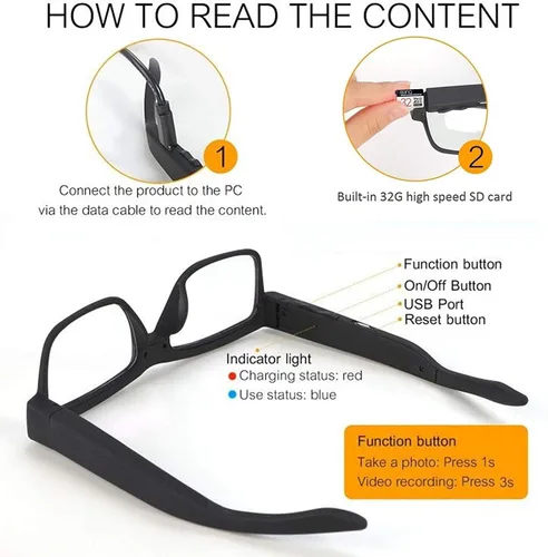 Miniatura 3 de Gafas inteligentes para exteriores, gafas deportivas, grabación, motociclismo, escenario, tarjeta de memoria incorporada de 32G