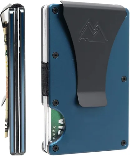 Mountain Voyage Cartera Minimalista para Hombres y Mujeres con Clip para Dinero o Correa para Efectivo - Cartera de Metal con Bloqueo RFID para