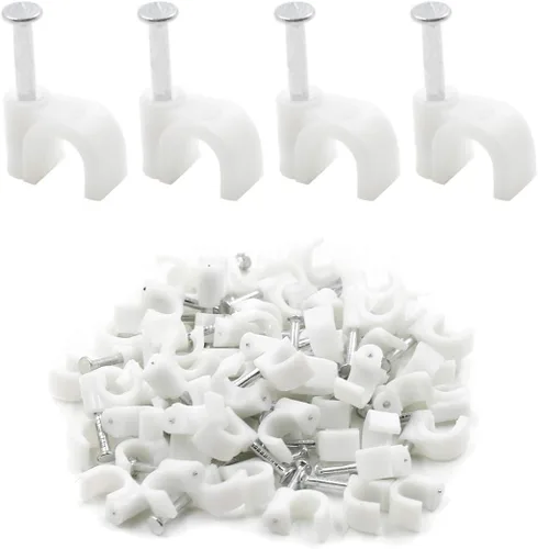 Miniatura 10 de 100pcs 0.551 in Flat Ethernet Cable Cable Clips Solo Cable Coaxial Abrazaderas con Clavo para Gestión de Cables (Blanco)