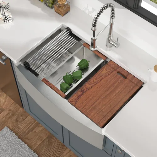 Miniatura 2 de Mocoloo Fregadero de granja de 30 pulgadas - Fregadero de cocina de acero inoxidable de 30 x 56 cm bajo montaje con estación de trabajo, repisa