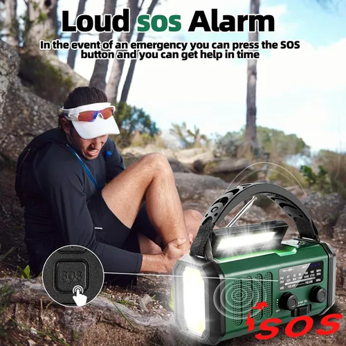 Miniatura 6 de QAUYYW Radio de emergencia con manivela, radio NOAA AM FM meteorológica portátil con manivela de 37000 mAh solar, con linterna de 3 modos y luz