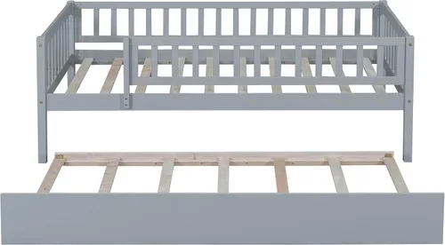 Miniatura 6 de Harper & Bright Designs Sofá cama de tamaño individual con nido, marco de cama individual de madera para niños con rieles, no necesita somier, fácil